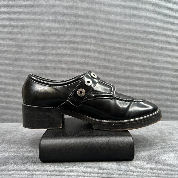 Sandro Shoes - Sandro Paris Black Leather Grommet Monk Strap Chunky Heel Loafers Size 39